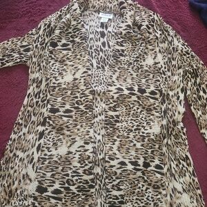 Chico's Brown and Cream Patterned Cardigan